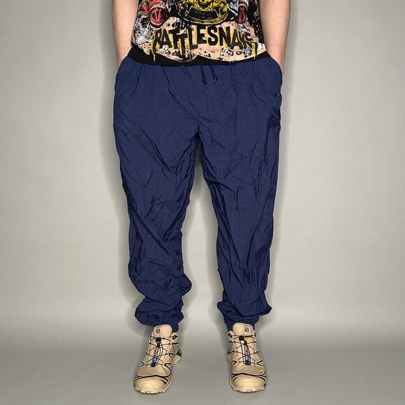 Vintage 90s Nike Track Pants Mens L Navy Blue Subtle Embroidered Swoosh Joggers - Picture 2 of 4